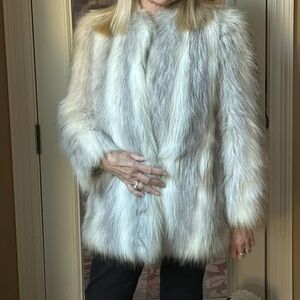 Super Plush Casper Gray and White Striped Faux Fur Jacket
